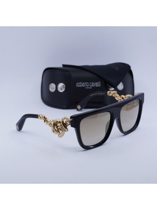 Roberto Cavalli SRC014M 700G Sunglasses Black Aviator Frame, Brown Lenses main image 4